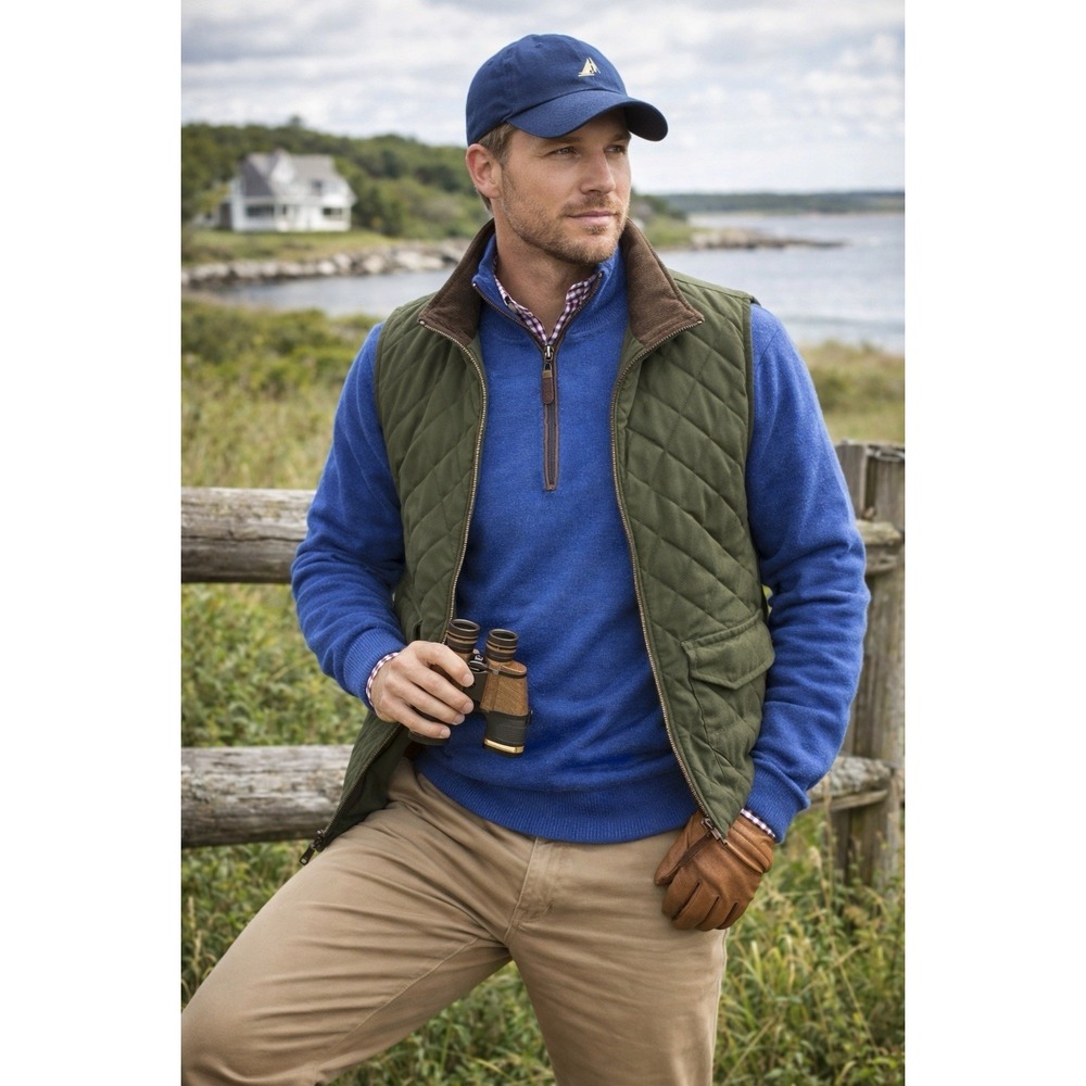 ORVIS Merino Wool Sweater 1/4 Zip Men's Top Leather Base Layer Outdoors Prep